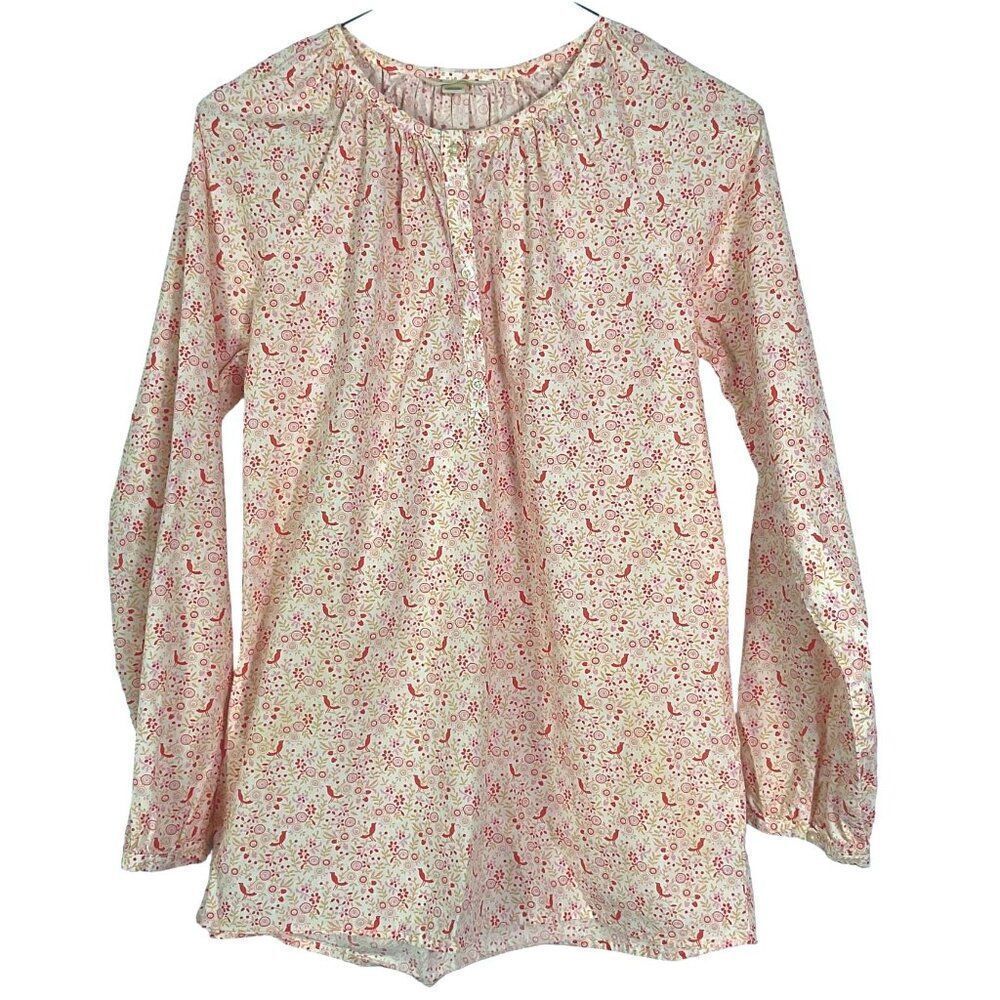Lands' End Bird Print Tunic with tab sleeves, girls size 14, 100% cotton